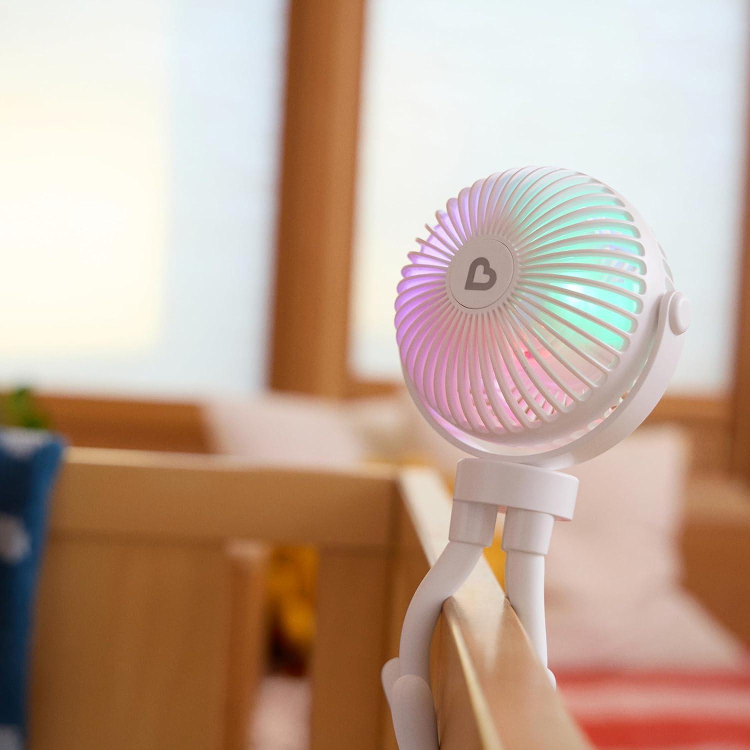 imageMunchkin Stroller Fan  Portable Fan for Travel Baby Gear Accessory with 4 Speeds Flexible Clipon Leg Attachment Rechargeable Battery Black with Multicolored LED LightsWhite