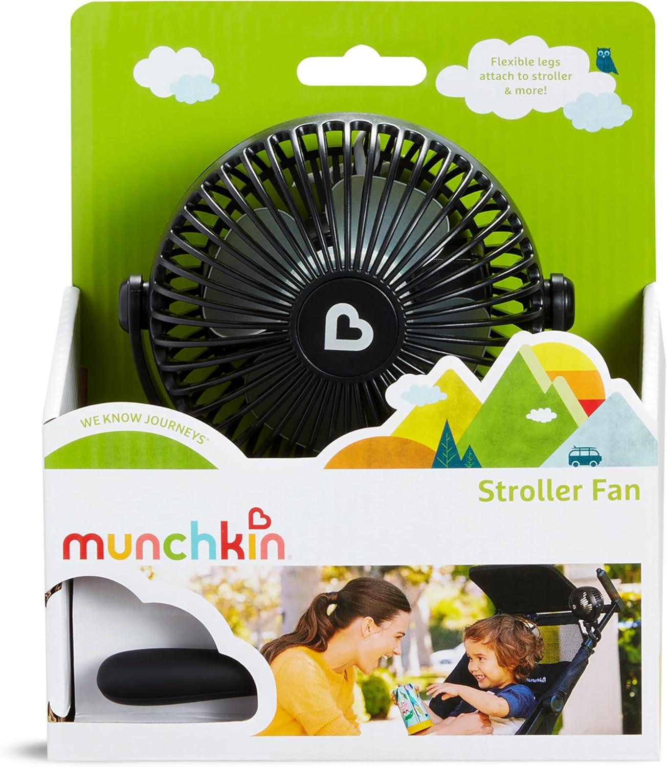 imageMunchkin Stroller Fan  Portable Fan for Travel Baby Gear Accessory with 4 Speeds Flexible Clipon Leg Attachment Rechargeable Battery Black with Multicolored LED LightsBlack