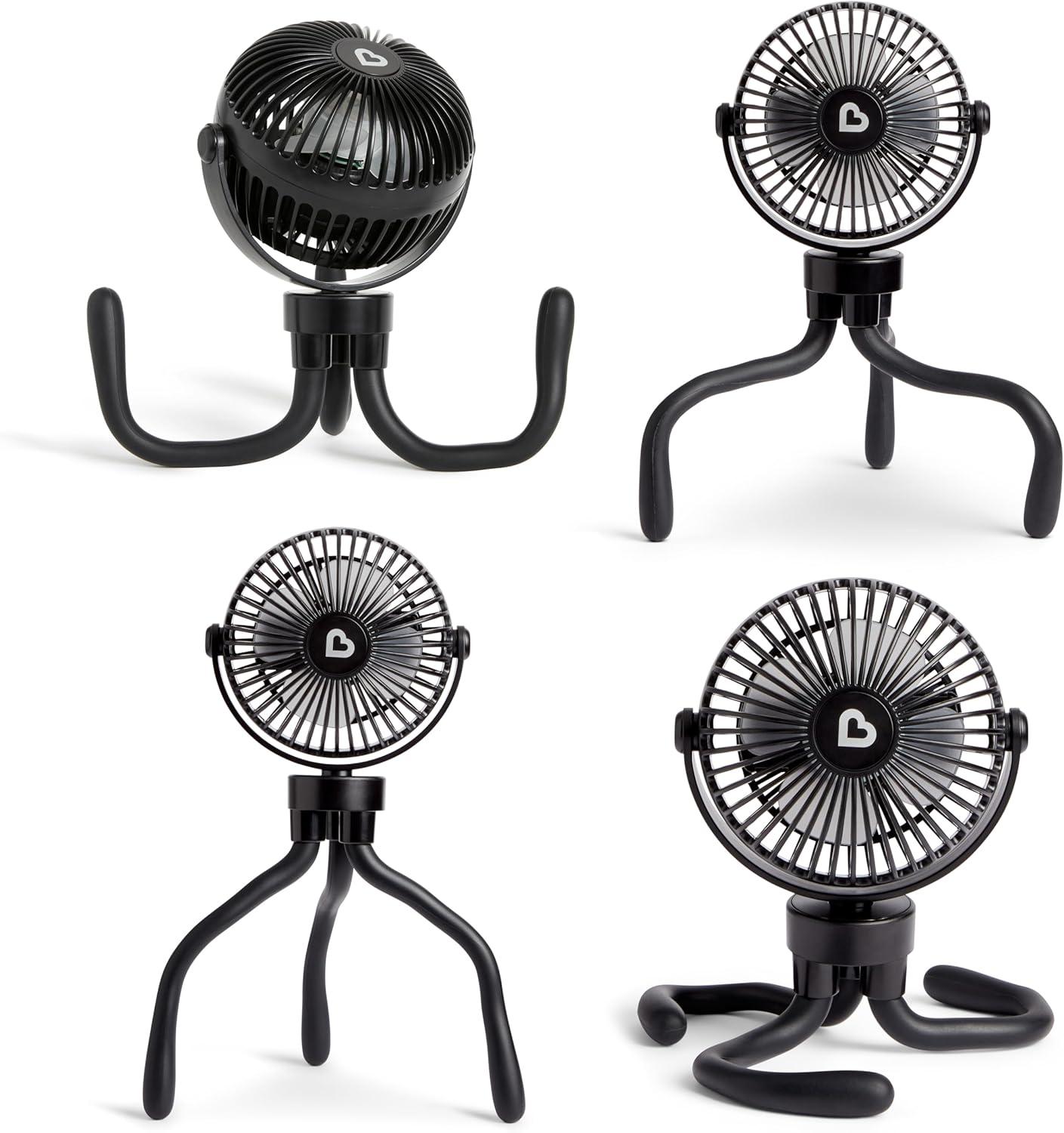 imageMunchkin Stroller Fan  Portable Fan for Travel Baby Gear Accessory with 4 Speeds Flexible Clipon Leg Attachment Rechargeable Battery Black with Multicolored LED LightsBlack