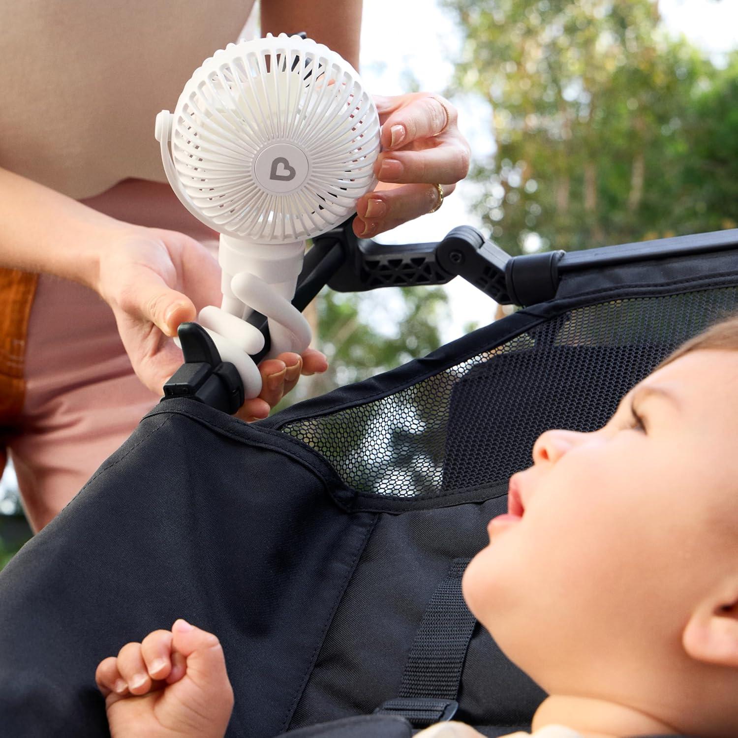 imageMunchkin Stroller Fan  Portable Fan for Travel Baby Gear Accessory with 4 Speeds Flexible Clipon Leg Attachment Rechargeable Battery Black with Multicolored LED LightsWhite
