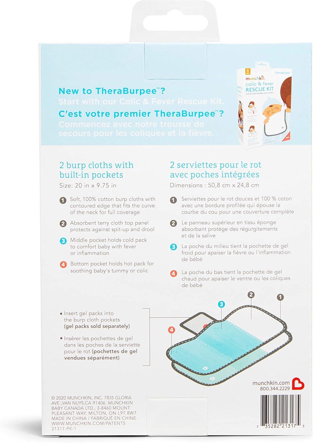 imageMunchkin TheraBurpee Colic ampamp Fever Rescue Kit with Hot ampamp Cold Therapy Burp Cloths2 Piece Set