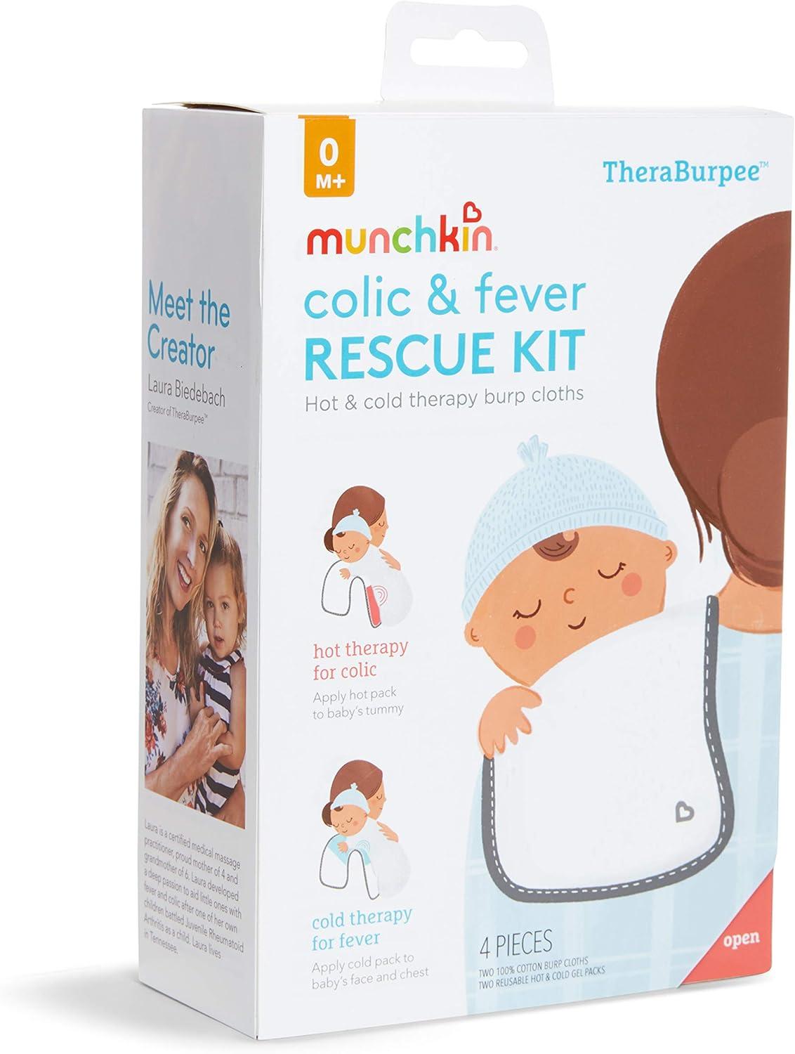 imageMunchkin TheraBurpee Colic ampamp Fever Rescue Kit with Hot ampamp Cold Therapy Burp Cloths4 Piece Set