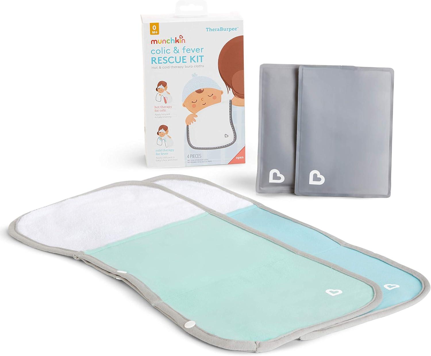 imageMunchkin TheraBurpee Colic ampamp Fever Rescue Kit with Hot ampamp Cold Therapy Burp Cloths4 Piece Set