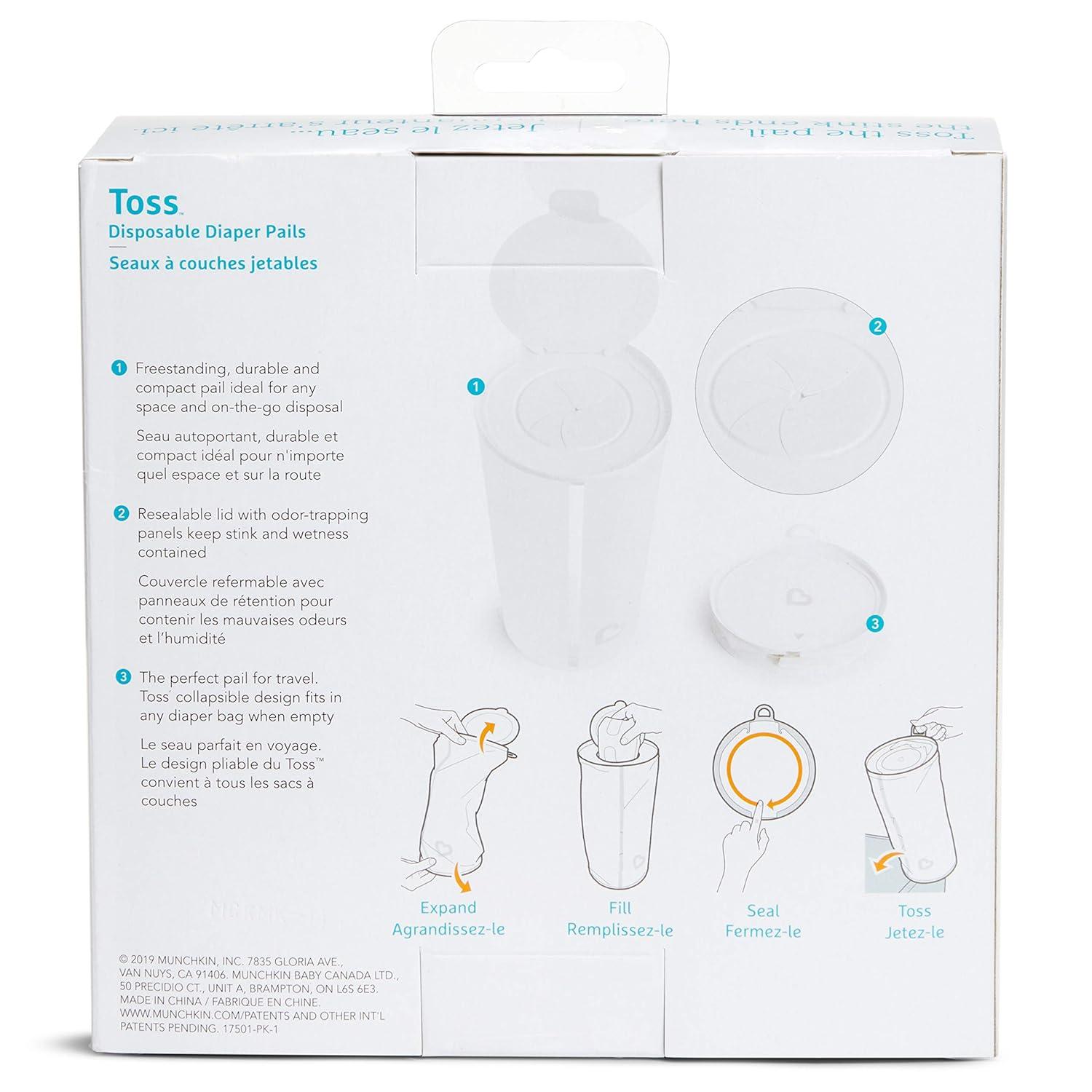 imageMunchkin Toss Portable Disposable Diaper Pail Holds up to 90 Newborn Diapers 3 Pack White3 Count Pack of 1