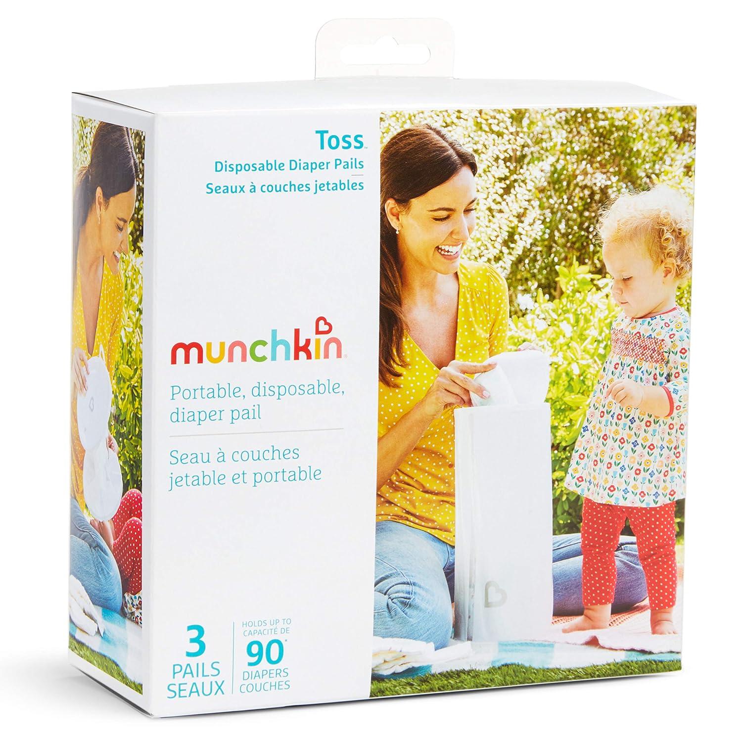 imageMunchkin Toss Portable Disposable Diaper Pail Holds up to 90 Newborn Diapers 3 Pack White3 Count Pack of 1