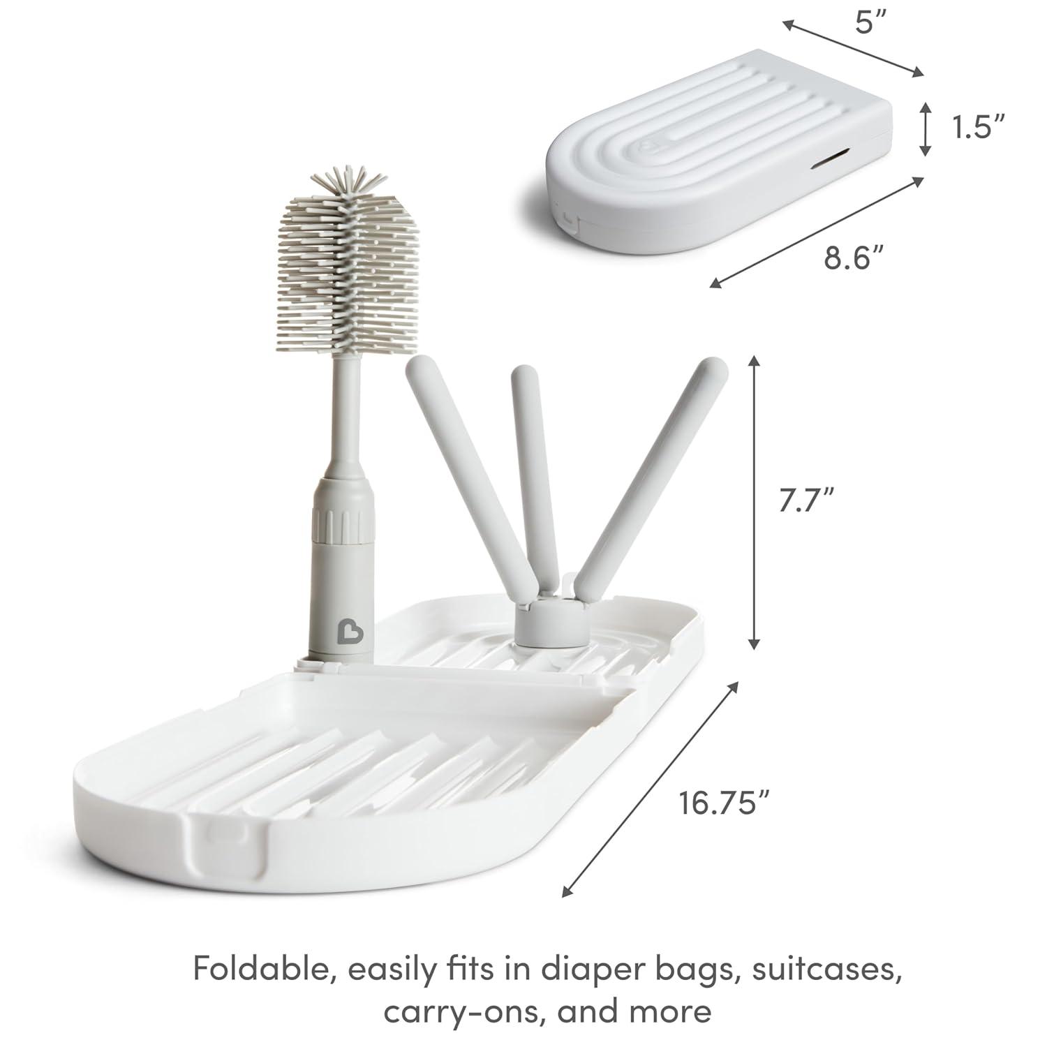 imageMunchkin Travel Baby Bottle Drying Rack with Silicone Bottle Brush  Compact and Foldable Fits Easily in Diaper Bags for OnTheGo Use