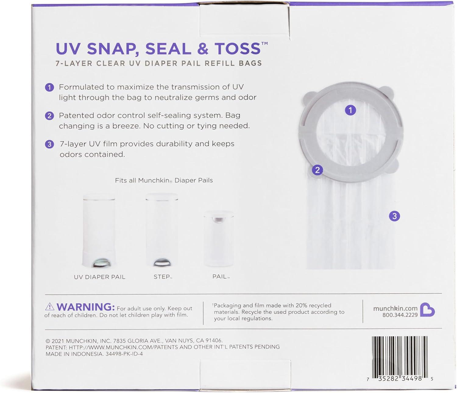imageMunchkin UV Snap Seal ampamp Toss Diaper Pail Refill Bags Holds up to 600 Newborn Diapers 20 PackUV Snap