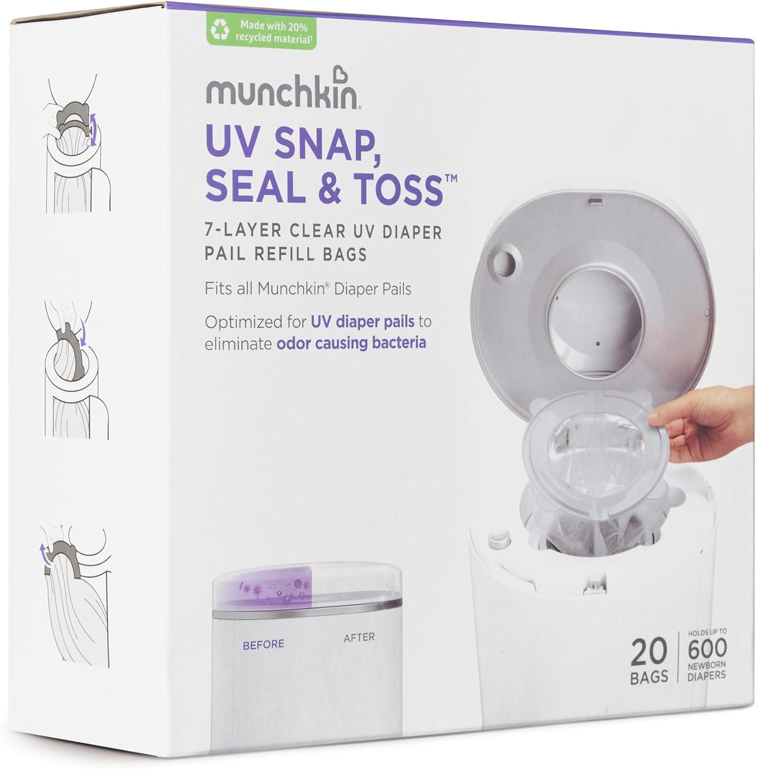 imageMunchkin UV Snap Seal ampamp Toss Diaper Pail Refill Bags Holds up to 600 Newborn Diapers 20 PackUV Snap