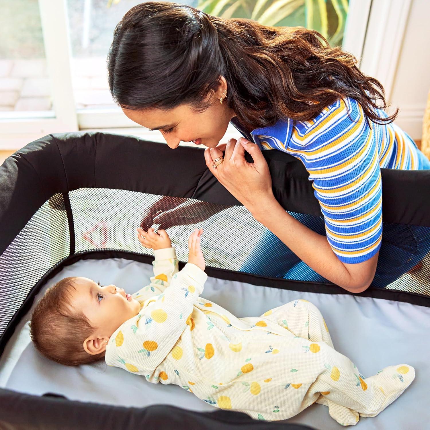 imageMunchkin UltraLite 3in1 Playard Travel Crib and Bassinet for Newborn Babies Up to 24 Months  Lightweight No Tool Assembly Mattress Plus Cover Included Black
