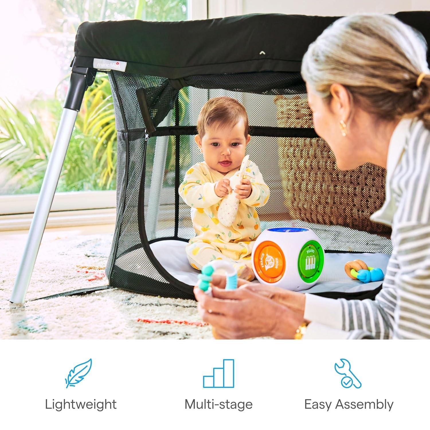 imageMunchkin UltraLite 3in1 Playard Travel Crib and Bassinet for Newborn Babies Up to 24 Months  Lightweight No Tool Assembly Mattress Plus Cover Included Black