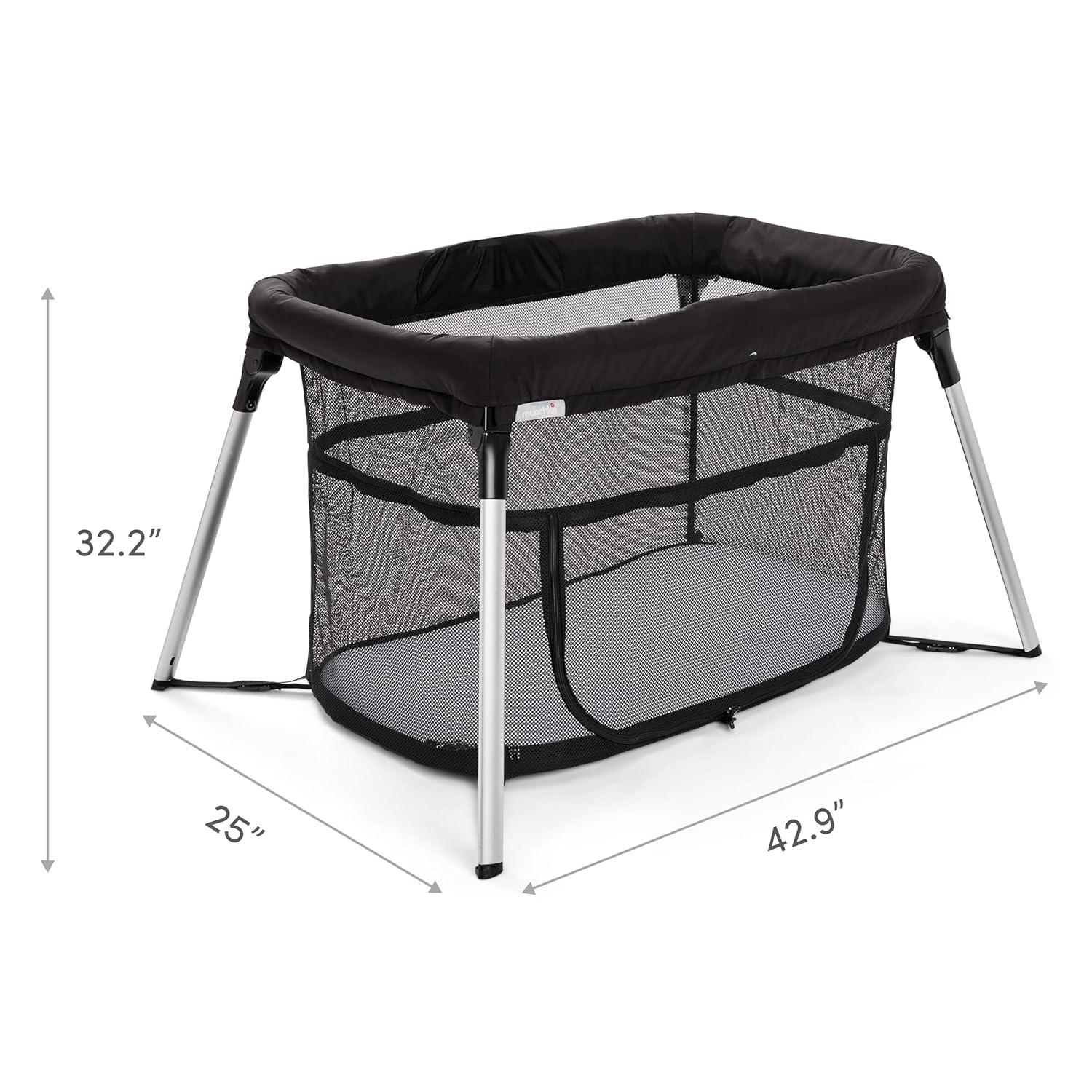 imageMunchkin UltraLite 3in1 Playard Travel Crib and Bassinet for Newborn Babies Up to 24 Months  Lightweight No Tool Assembly Mattress Plus Cover Included Black