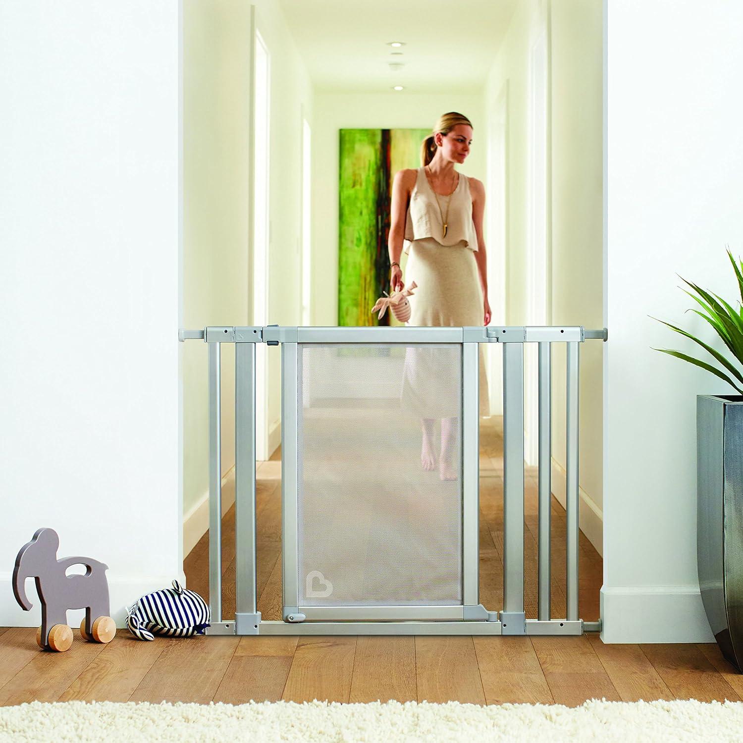 imageMunchkin Vibe Baby Gate Turn Key Mounted Safety Gate for Stairs Hallways and Doors Walk Through with Door Mesh and Steel Silver Ice  29x405 Inch Pack of 1