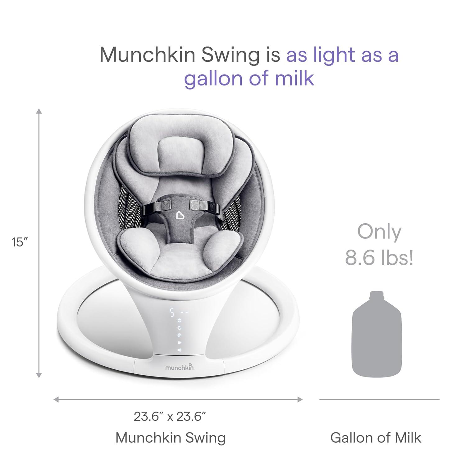 imageMunchkin Vibration Baby Swing Light Grey  BluetoothEnabled Smart Seat with Music Motion and SoundsSwing
