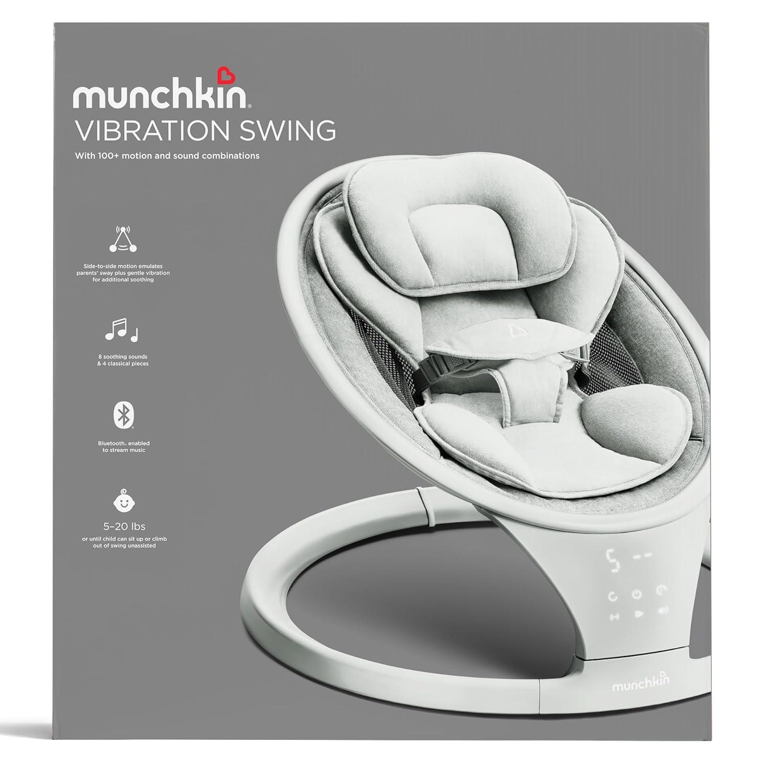 imageMunchkin Vibration Baby Swing Light Grey  BluetoothEnabled Smart Seat with Music Motion and SoundsSwing with Vibration