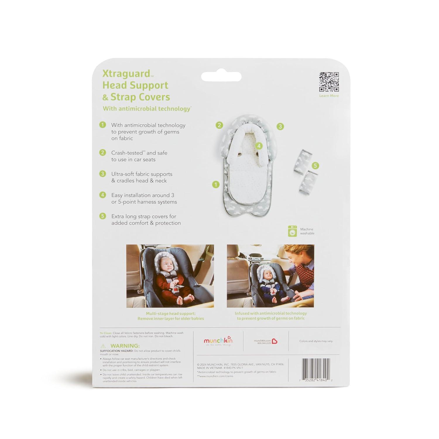 imageMunchkin XtraGuard Head Support ampamp Strap Cover for Baby Car Seats with SilverIon Technology DotsGrey