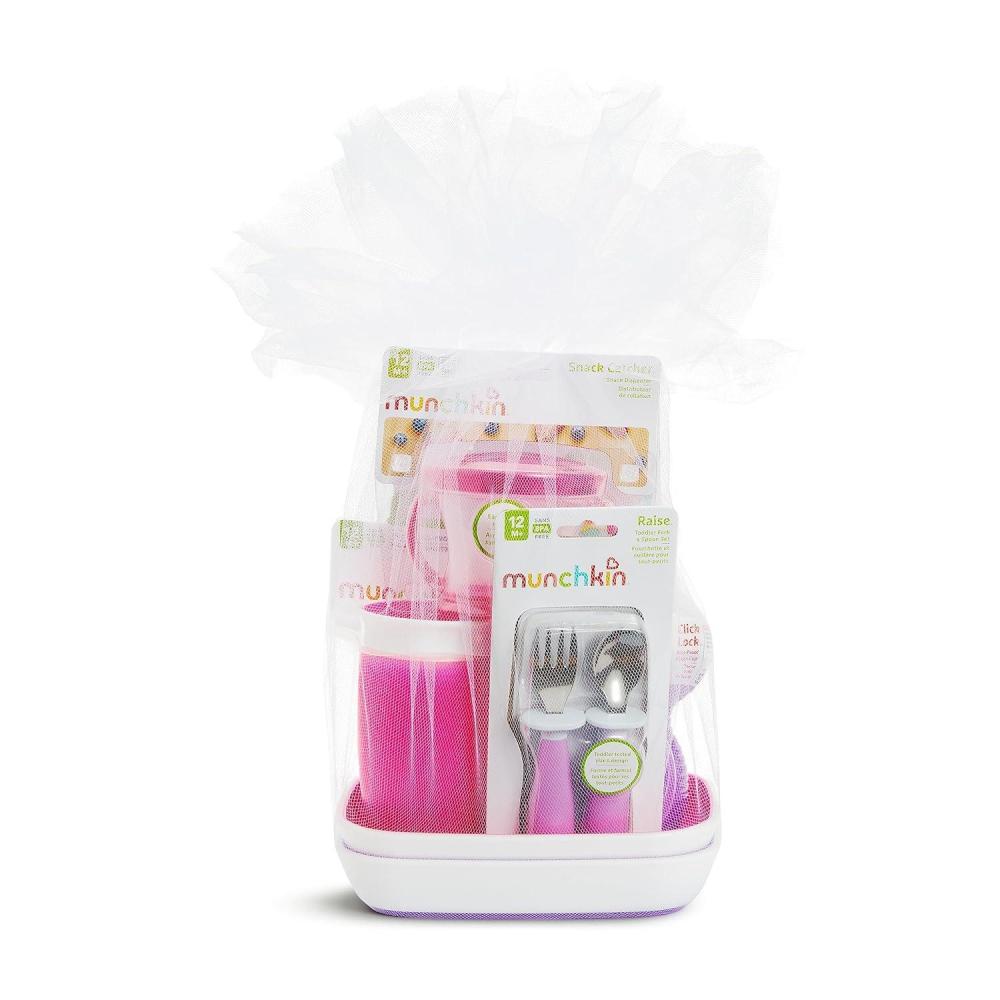 imageMunchkin 1st Birthday BabyToddler Gift Set Includes Sippy Cups Plates Feeding Utensils Snack Catcher Bath Toy and Teether PinkPink