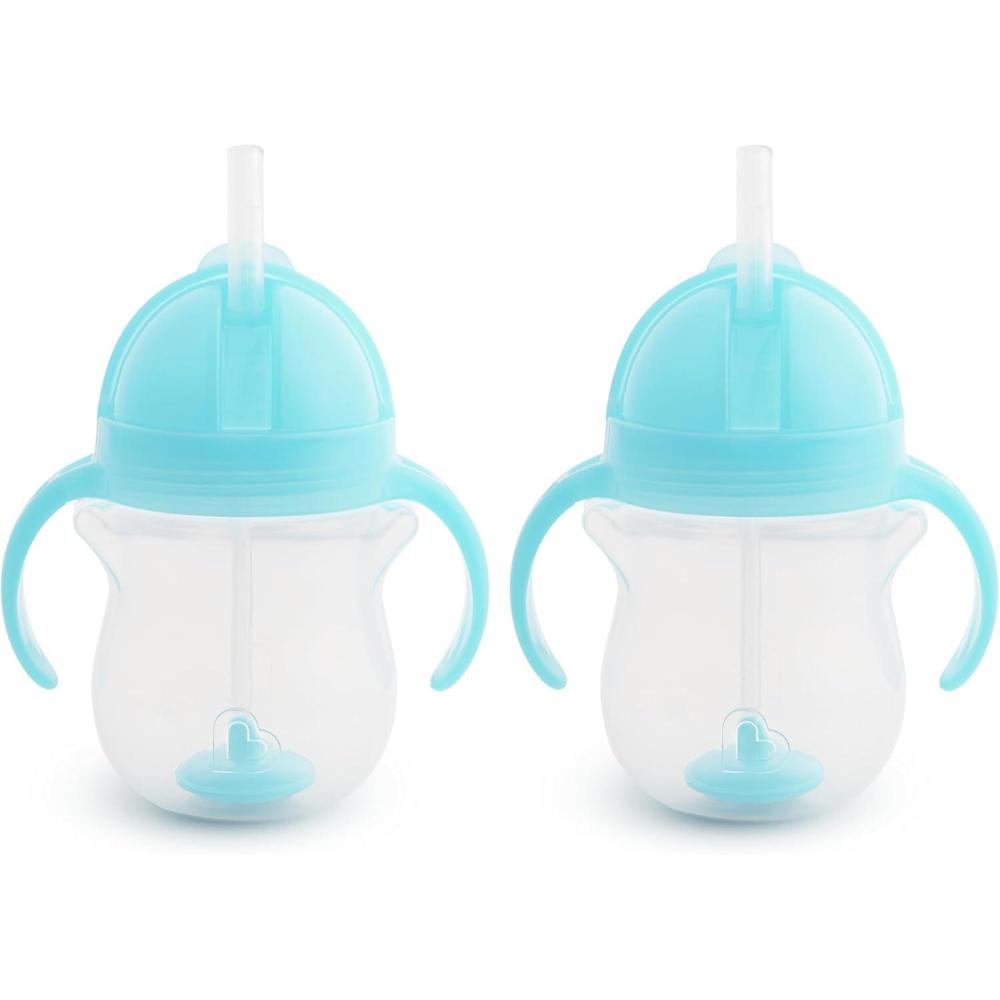imageMunchkin Any Angle Sippy Cups for Toddlers Spill Proof Weighted Straw Cup with Transition Handles for Babies 6 Months and Up 7 Ounce 2 Pack BlueBlue