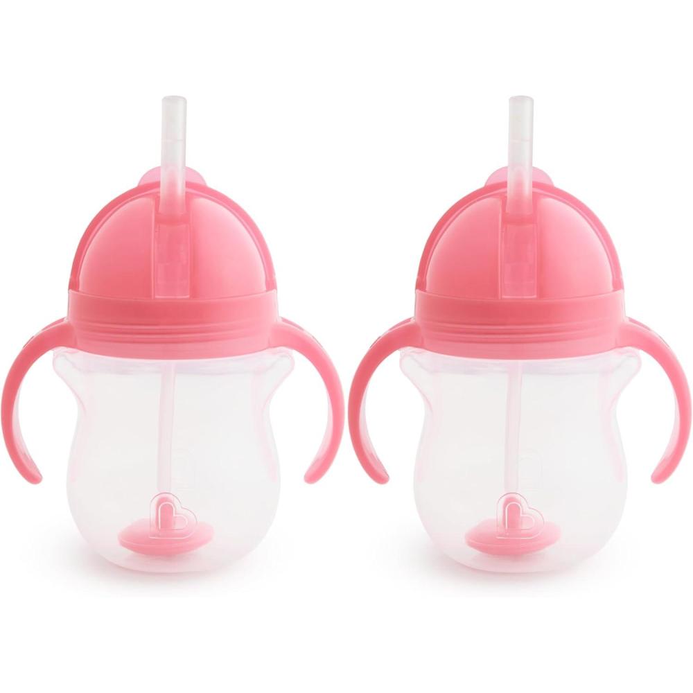 imageMunchkin Any Angle Sippy Cups for Toddlers Spill Proof Weighted Straw Cup with Transition Handles for Babies 6 Months and Up 7 Ounce 2 Pack BluePink