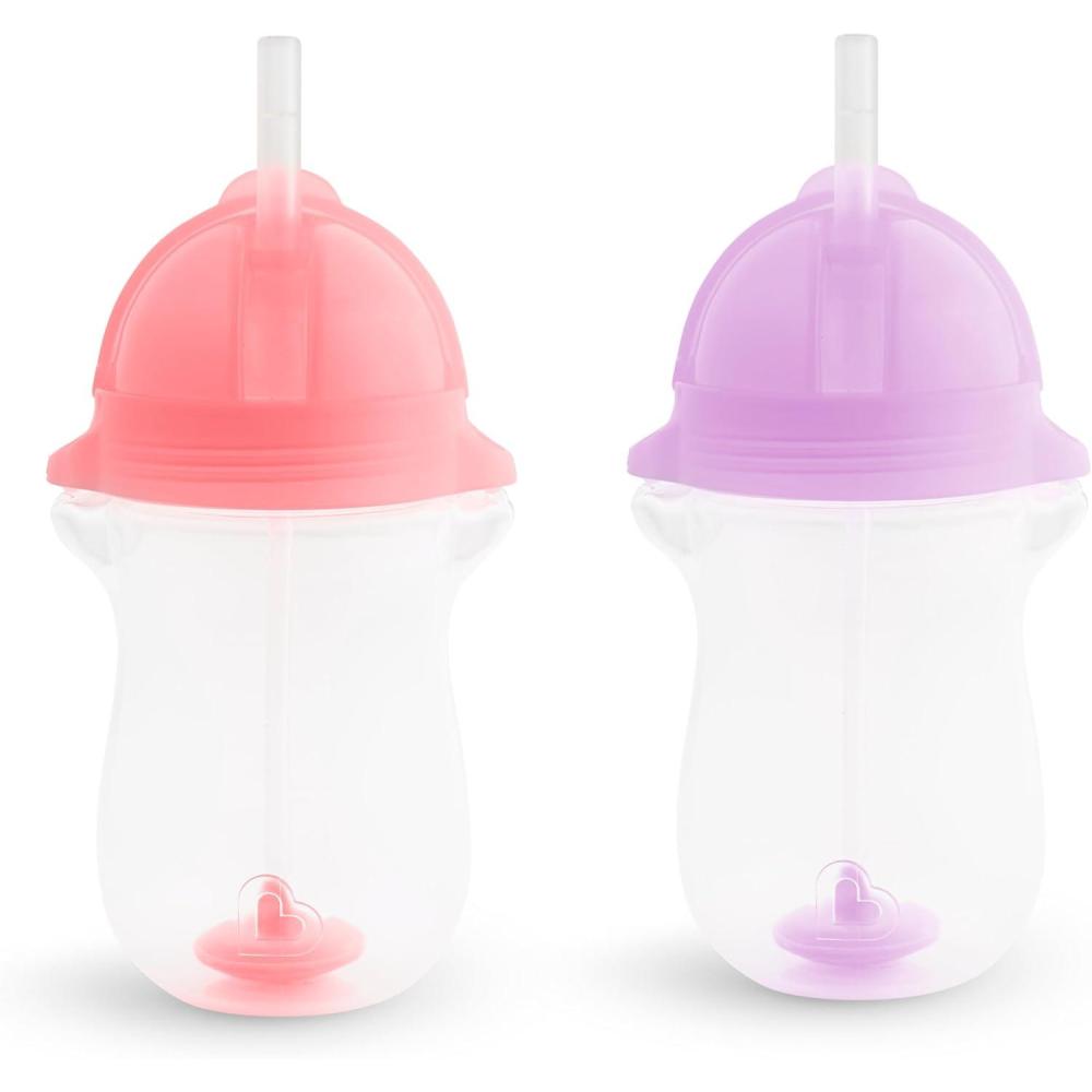 imageMunchkin Any Angle Weighted Toddler Straw Cups with Click Lock Lid 10 Ounce 2 Pack PinkPurplePinkPurple