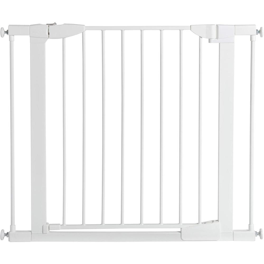 imageMunchkin Auto Close Pressure Mounted Baby Gate for Stairs Hallways and Doors Walk Through with Door Metal White  378 Inch Pack of 1
