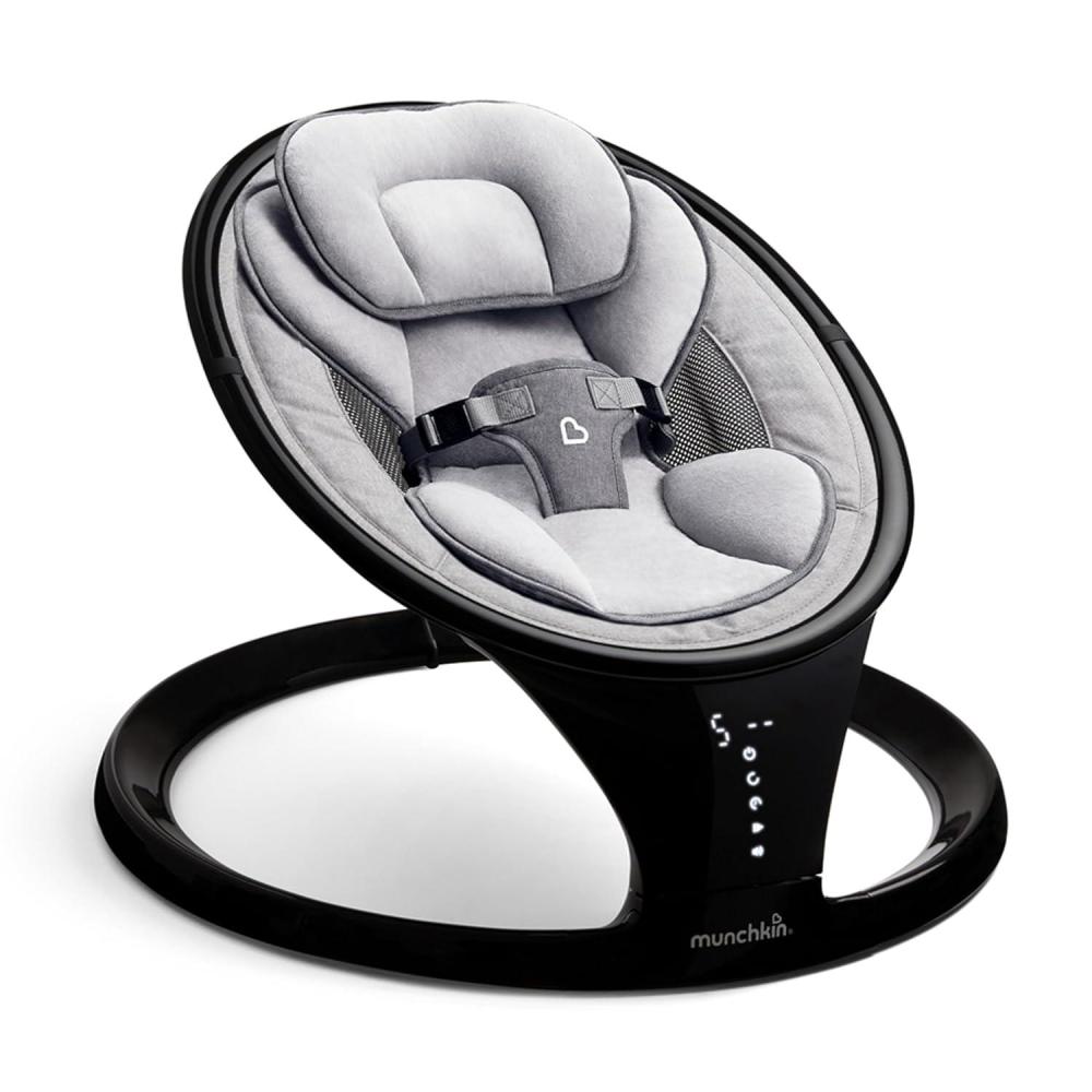 imageMunchkin Baby Swing Portable and Lightweight Bluetooth Enabled Electric Infant Rocker with Natural Sway in 5 Ranges of Motion Newborn Nursery Essentials BlackGreySwing