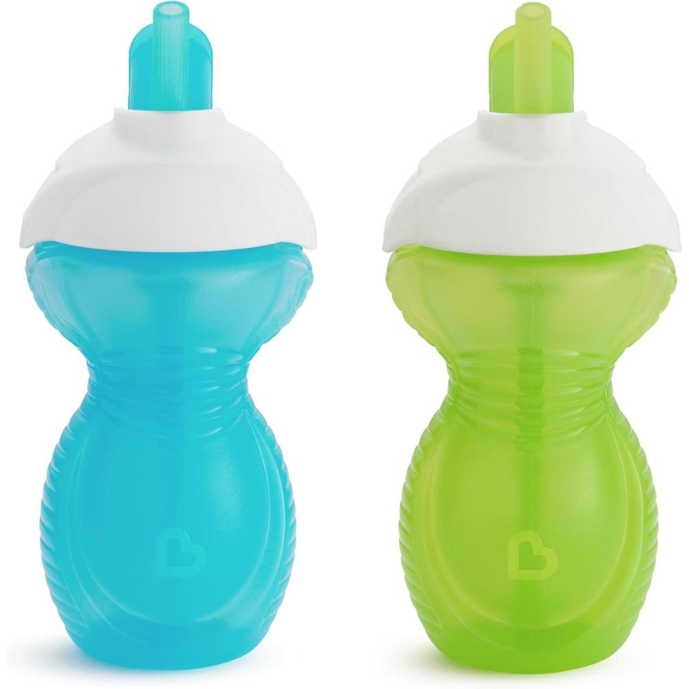 imageMunchkin Click Lock Flip Straw Toddler Sippy Cup 9 Ounce 2 Pack BlueGreen2 Count Pack of 12