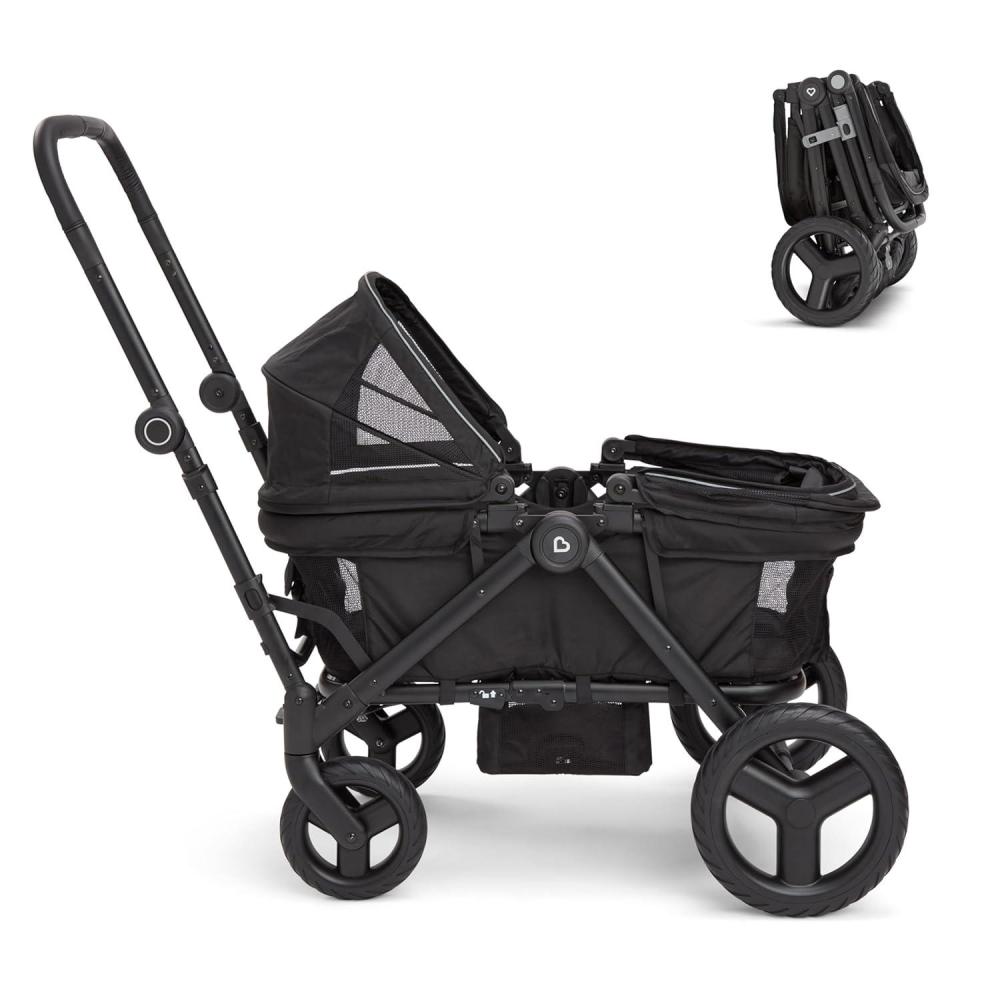 imageMunchkin Collapsible Wagon for Kids Foldable UltraCompact and Lightweight Stroller Wagon AllTerrain Wheels Adjustable Sun Canopy  Holds Up to 2 Passengers BlackStroller Wagon