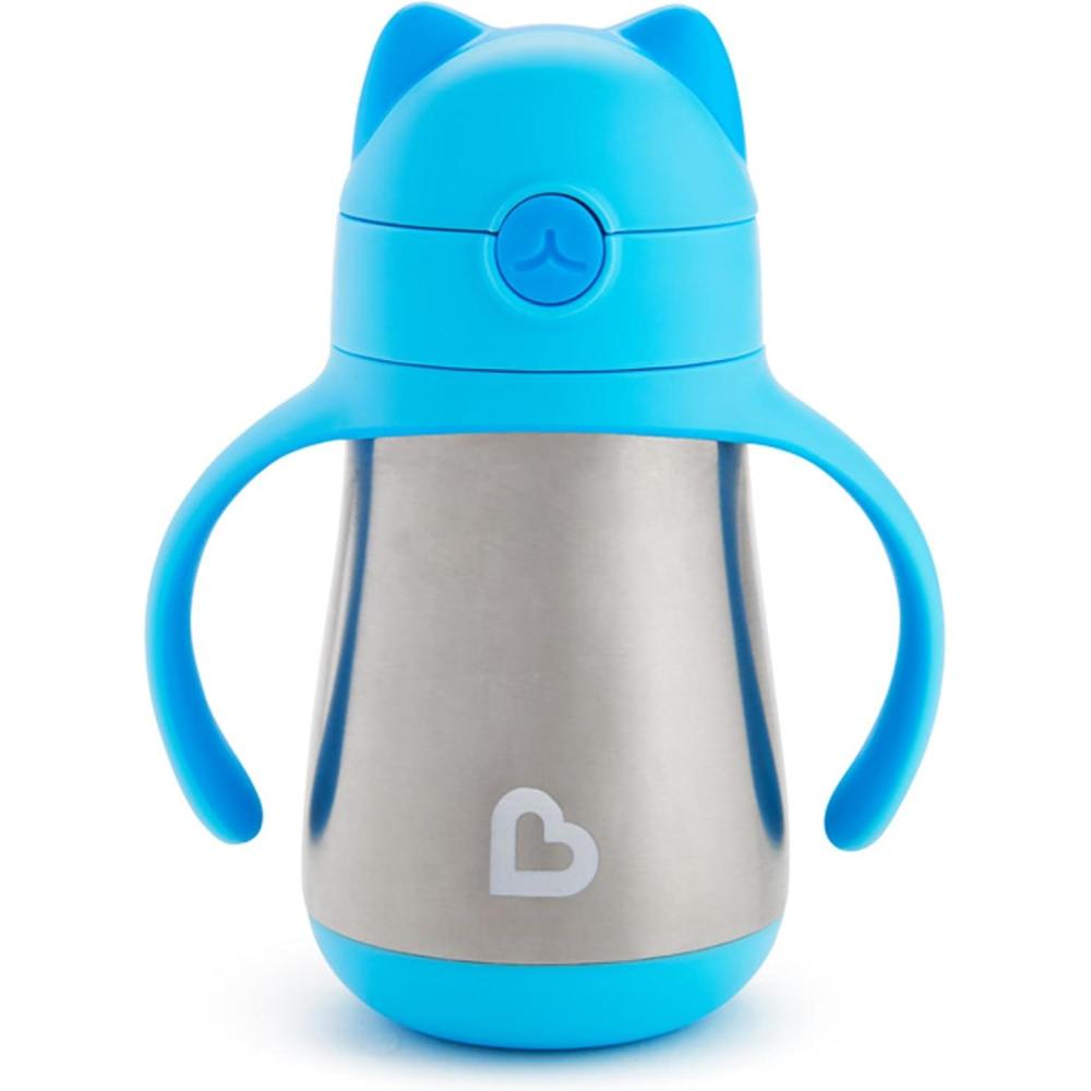imageMunchkin Cool Cat Sippy Cup for Toddlers Stainless Steel Straw Cup 8 Ounce PurpleBlue