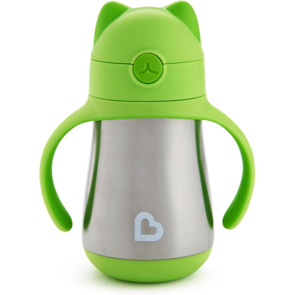 imageMunchkin Cool Cat Sippy Cup for Toddlers Stainless Steel Straw Cup 8 Ounce PurpleGreen