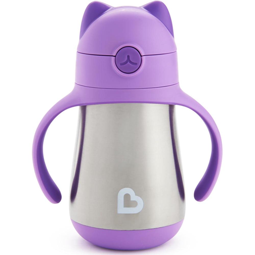 imageMunchkin Cool Cat Sippy Cup for Toddlers Stainless Steel Straw Cup 8 Ounce PurplePurple