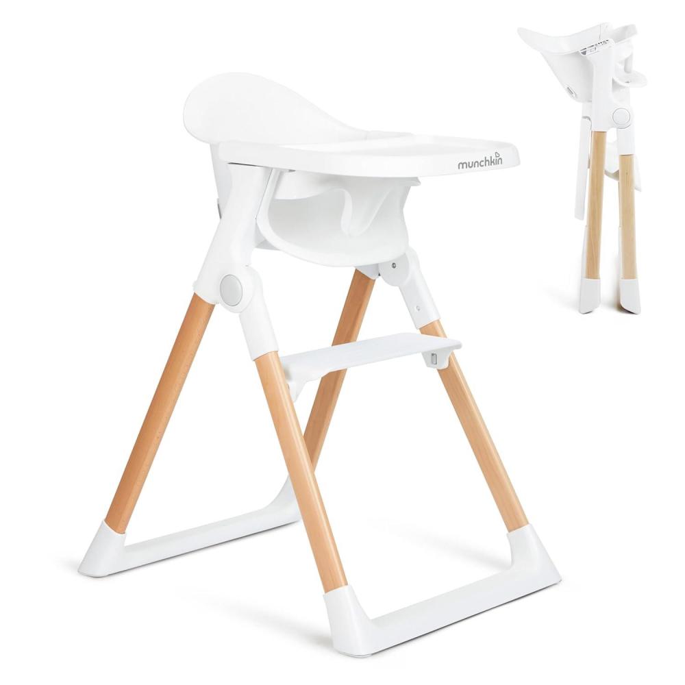 imageMunchkin Float Baby High Chair Foldable and Easy to Clean for Babies and Toddlers White with Wooden LegsWhite