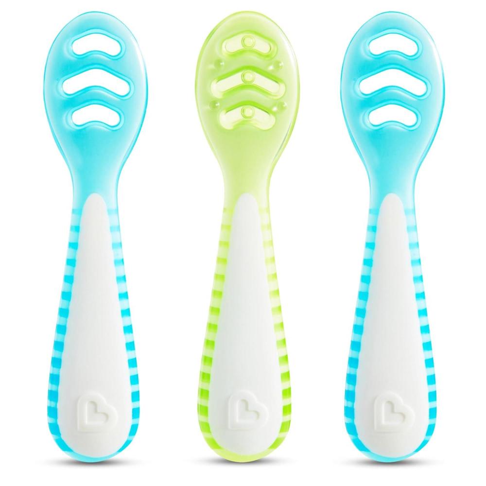 imageMunchkin Gentle Dip Baby Spoons for Self Feeding and Baby Led Weaning 3 Pack PinkPurpleBlueGreen