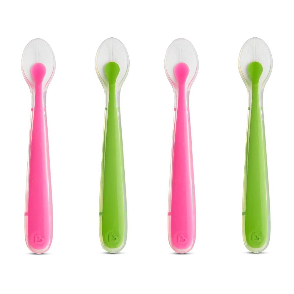 imageMunchkin Gentle Silicone Spoons 4 Pack PinkGreenPinkGreen