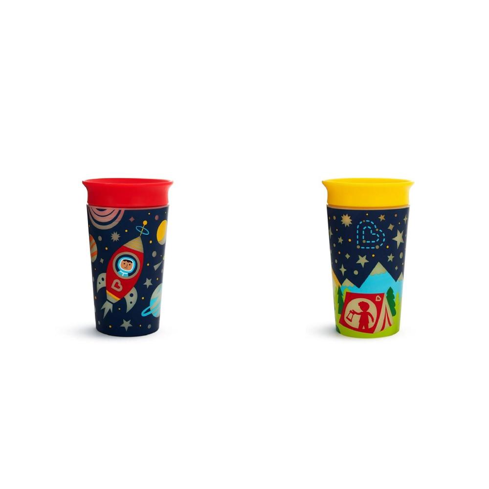 imageMunchkin Glow in The Dark Toddler Sippy Cup with Miracle 360 Spoutless Spill Proof Drinking Edge 9 Ounce Camping YellowMulticolor
