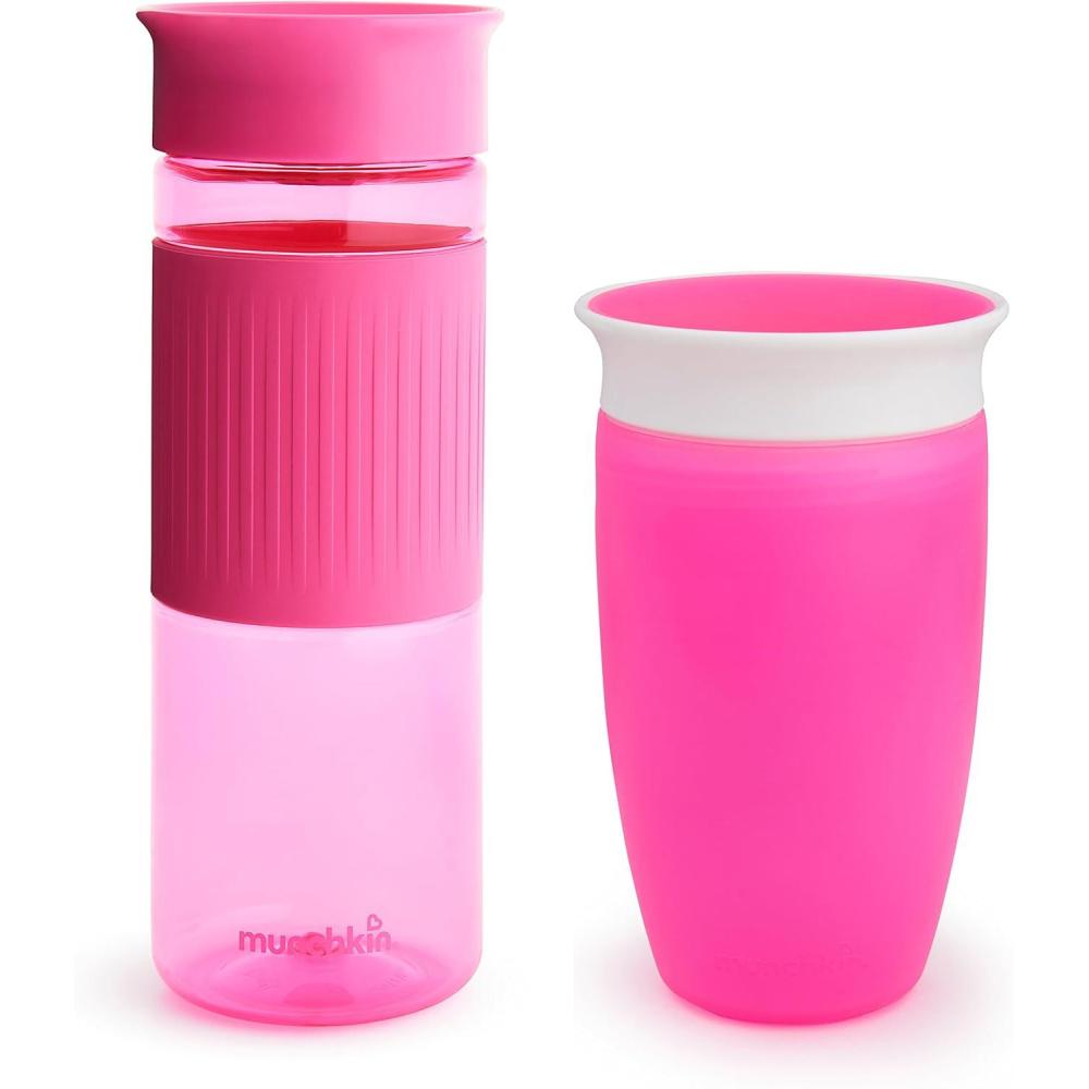 imageMunchkin Miracle 360 Spill Proof Sippy Cups 24 and 10 Ounce 2 Pack Blue  Toddler and Adult SetPink