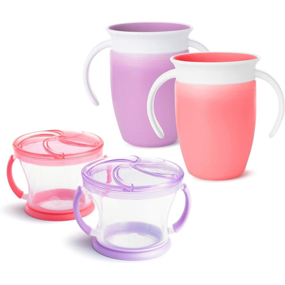 imageMunchkin Miracle 360 Trainer Cup and Snack Catcher 4 Piece Set PinkPurple