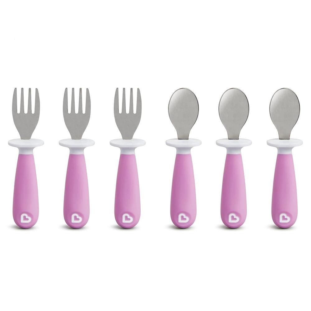 imageMunchkin Raise Toddler Fork and Spoon Utensil Set Rest Keeps Tip Off Table BPA Free 4 Pack BlueGreenPurple