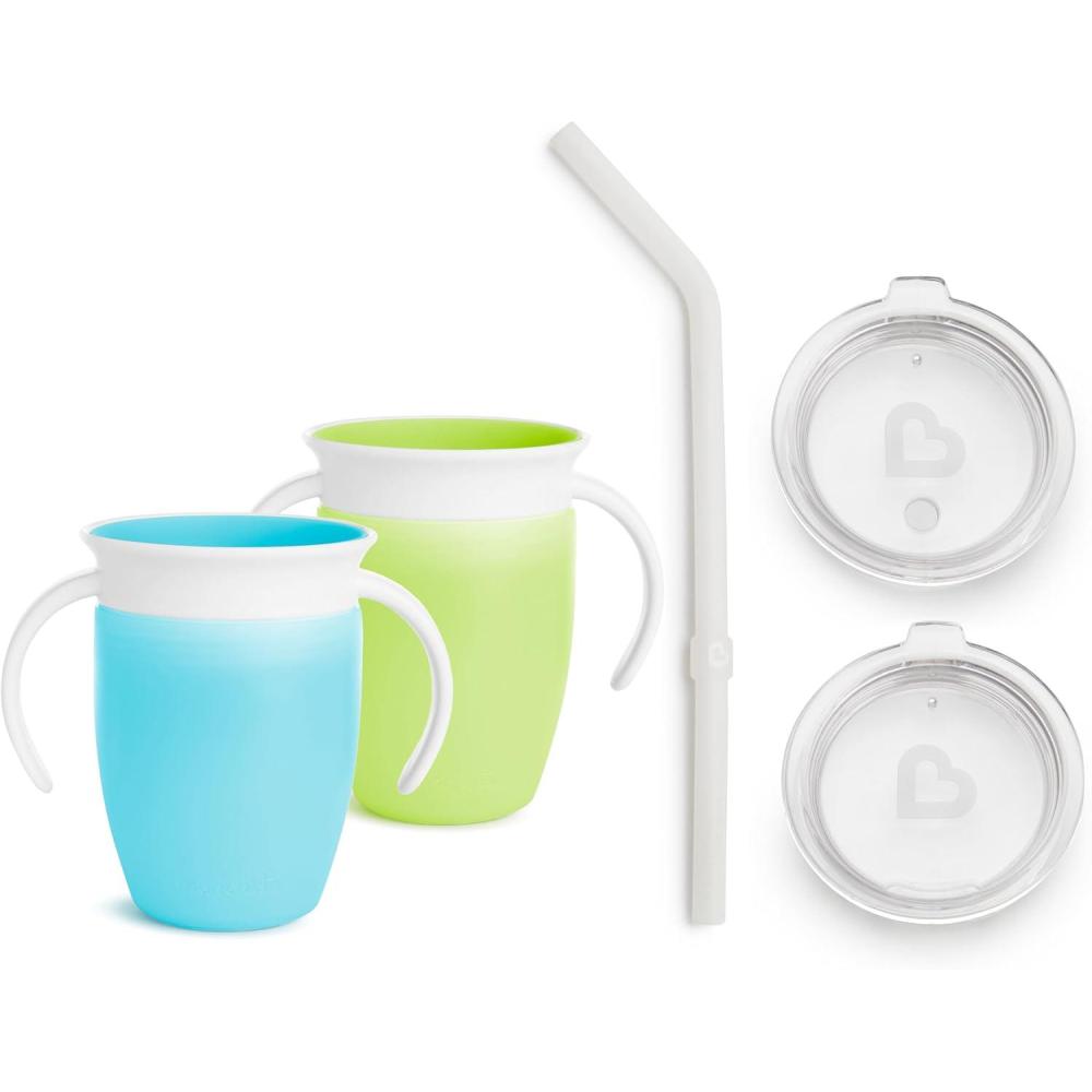 imageMunchkin Sippy Cup for 6 Month Old and Up Spill Proof Miracle 360 Toddler Cups with Straw and Open Sipper Lids 7 Ounce 5pc BlueGreen