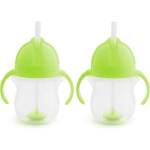 imageMunchkin Any Angle Sippy Cups for Toddlers Spill Proof Weighted Straw Cup with Transition Handles for Babies 6 Months and Up 7 Ounce 2 Pack PinkPurpleGreen