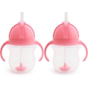 imageMunchkin Any Angle Sippy Cups for Toddlers Spill Proof Weighted Straw Cup with Transition Handles for Babies 6 Months and Up 7 Ounce 2 Pack PinkPurplePink