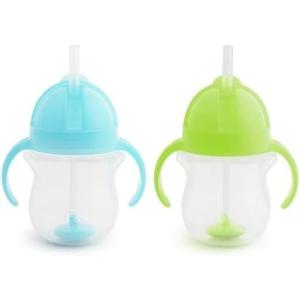 imageMunchkin Any Angle Sippy Cups for Toddlers Spill Proof Weighted Straw Cup with Transition Handles for Babies 6 Months and Up 7 Ounce 2 Pack PinkPurpleBlueGreen