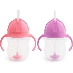 imageMunchkin Any Angle Sippy Cups for Toddlers Spill Proof Weighted Straw Cup with Transition Handles for Babies 6 Months and Up 7 Ounce 2 Pack PinkPurplePinkPurple