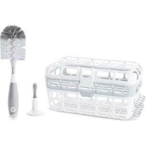 imageMunchkin Baby Bottle ampamp Small Parts Cleaning Set Includes High Capacity Dishwasher Basket ampamp Bristle Bottle Brush Grey3 Piece Set