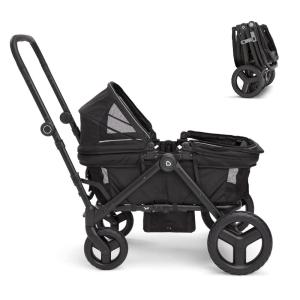imageMunchkin Collapsible Wagon for Kids Foldable UltraCompact and Lightweight Stroller Wagon AllTerrain Wheels Adjustable Sun Canopy  Holds Up to 2 Passengers BlackStroller Wagon