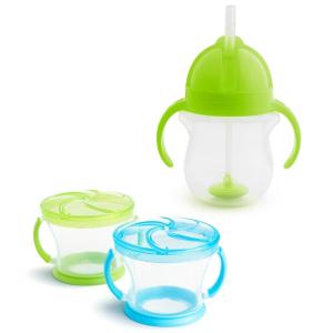 imageMunchkin Happy Snacker Toddler Cups and Snack Containers  7oz Any Angle Weighted Straw Trainer Cup and 9oz Snack Catchers PurplePinkGreenBlue