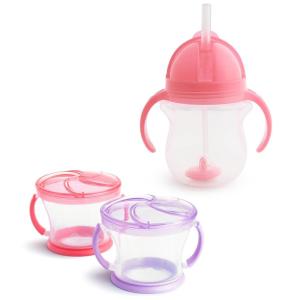 imageMunchkin Happy Snacker Toddler Cups and Snack Containers  7oz Any Angle Weighted Straw Trainer Cup and 9oz Snack Catchers PurplePinkPinkPurple