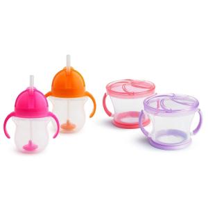 imageMunchkin Happy Snacker Toddler Cups and Snack Containers  7oz Any Angle Weighted Straw Trainer Cup and 9oz Snack Catchers PurplePinkPurplePink