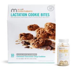 imageMunchkin Milkmakers Oatmeal Chocolate Chip Lactation Cookie Bites and 2in1 Supplements  Supports Breast Milk Supply and Healthy DuctsLactation Supplement  Oatmeal Chocolate Chip Cookies