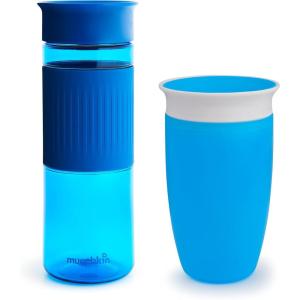 imageMunchkin Miracle 360 Spill Proof Sippy Cups 24 and 10 Ounce 2 Pack Blue  Toddler and Adult SetBlue