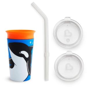 imageMunchkin Miracle 360 WildLove Sippy Cup 9 Ounce Orca and 3pc Sipper and Straw Lid
